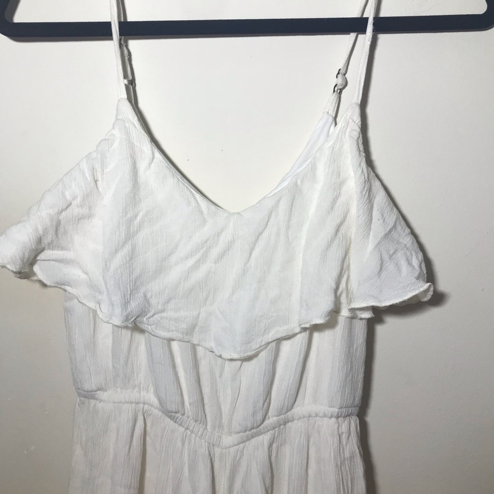 Bar III White crinkle Ruffle Jumpsuit XS textured flowy wide leg